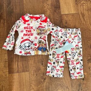 NWT “deck the paws” paw patrol Christmas 2 piece pajamas baby toddler girl 12 mo